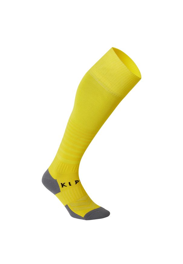 KIPSTA - Chaussettes de football rayée enfant VIRALTO CLUB JR jaune. Kolor: żółty. Materiał: elastan, poliamid. Sport: piłka nożna