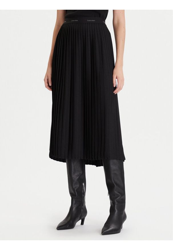 Calvin Klein Spódnica plisowana LV044D632G Czarny Regular Fit. Kolor: czarny. Materiał: syntetyk