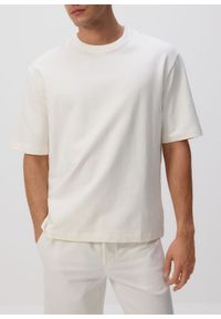 Reserved - Bawełniany t-shirt boxy - złamana biel. Materiał: bawełna