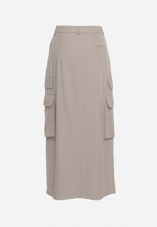 Born2be - Szara Spódnica w Stylu Utility z Kieszeniami i Rozcięciem na Przodzie Temari. Okazja: na co dzień. Stan: podwyższony. Kolor: szary. Styl: casual, elegancki