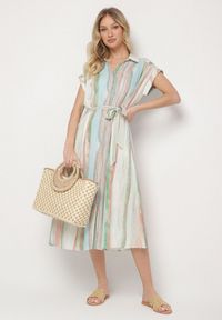 Born2be - Niebieska Sukienka z Wiskozy o Koszulowym Kroju z Wiązanym Paskiem Iffira. Okazja: na co dzień, na spotkanie biznesowe. Typ kołnierza: kołnierzyk klasyczny. Kolor: niebieski. Materiał: wiskoza. Typ sukienki: koszulowe. Styl: biznesowy, casual, elegancki, klasyczny #3