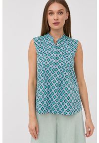 Marella bluzka damska wzorzysta. Kolor: niebieski. Materiał: tkanina, bawełna. Długość: krótkie #3