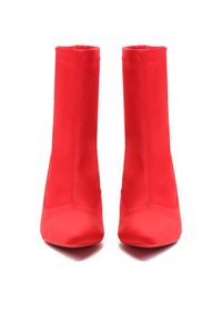 Renee - Czerwone Botki Sensually. Nosek buta: szpiczasty. Kolor: czerwony. Materiał: materiał, satyna. Szerokość cholewki: normalna. Obcas: na szpilce #2