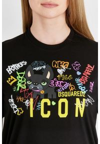 DSQUARED2 Czarny t-shirt damski z graffiti. Kolor: czarny. Materiał: bawełna. Wzór: kolorowy, nadruk #4