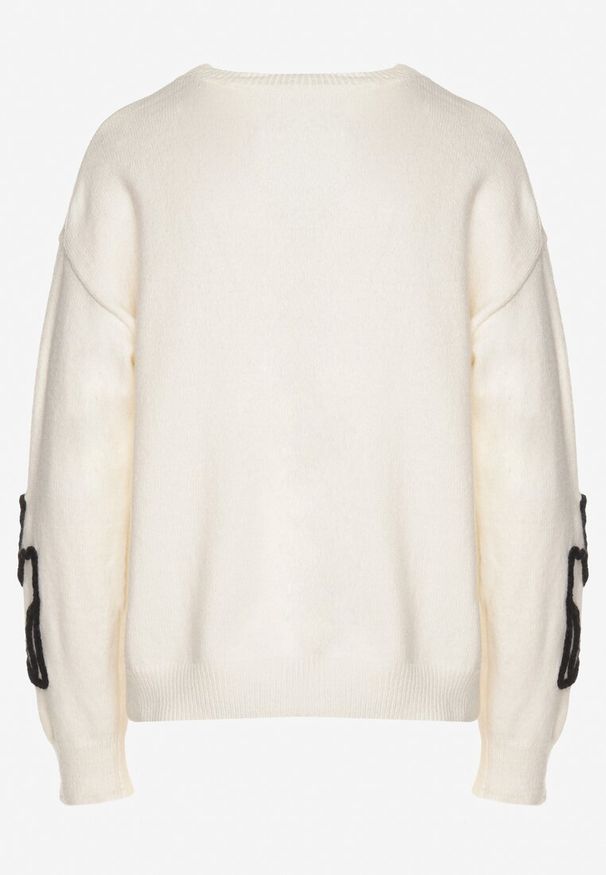 Born2be - Jasnobeżowy Sweter z Geometrycznym Wzorem i Cekinami Vitiara. Okazja: na co dzień, na spotkanie biznesowe. Kolor: beżowy. Długość rękawa: długi rękaw. Długość: długie. Wzór: geometria. Styl: biznesowy, casual, elegancki