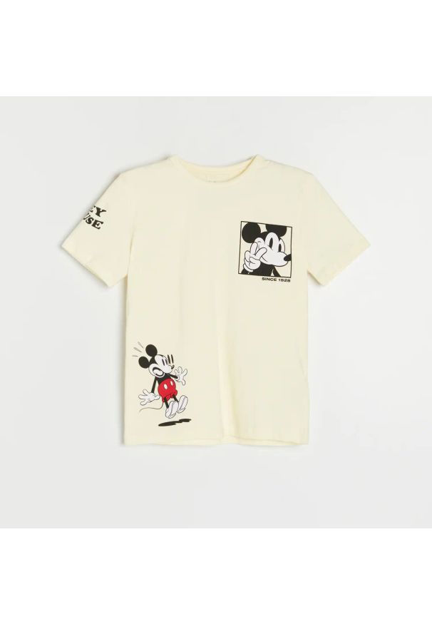 Reserved - T-shirt Mickey Mouse - Kremowy. Kolor: kremowy. Wzór: motyw z bajki
