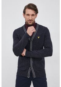 Lyle & Scott Kardigan męski kolor granatowy. Okazja: na co dzień. Kolor: niebieski. Materiał: dzianina. Wzór: ze splotem. Styl: casual #1