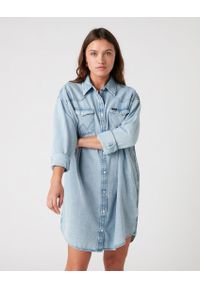 Wrangler - WRANGLER DENIM WESTERN DRESS DAMSKA SUKIENKA LIGHT INDIGO W9P6LWX4E 112132456. Materiał: denim