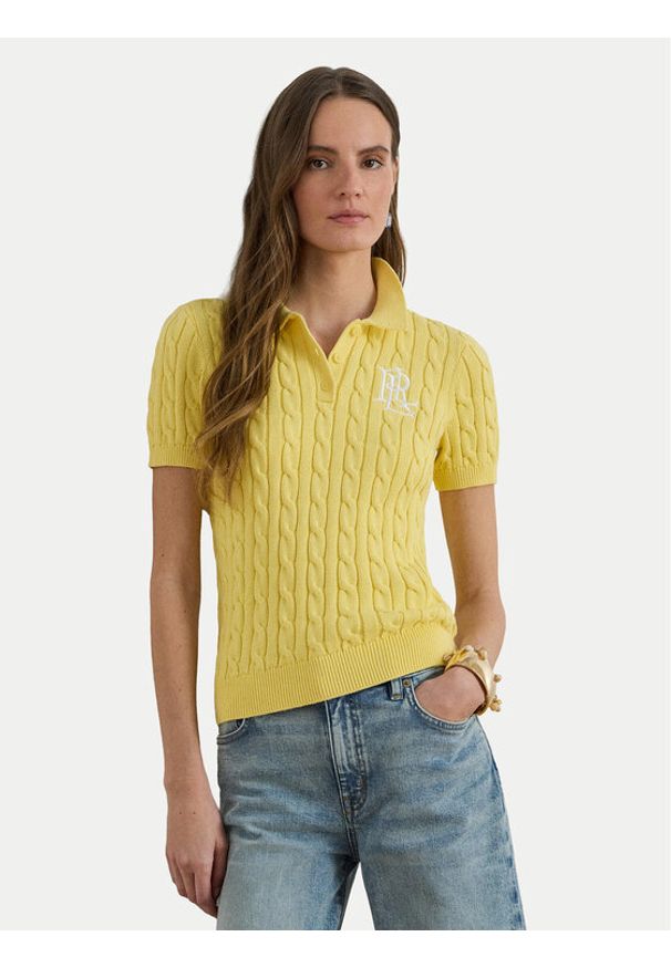 Lauren Ralph Lauren - LAUREN RALPH LAUREN Polo 200932224017 Żółty jasny Slim Fit. Typ kołnierza: polo. Kolor: żółty. Materiał: bawełna