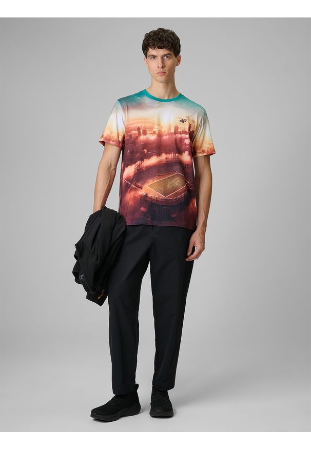4f - 4F T-shirt regular z nadrukiem męski - multikolor XXL. Okazja: na co dzień. Kolor: wielokolorowy. Materiał: materiał. Wzór: nadruk. Styl: casual