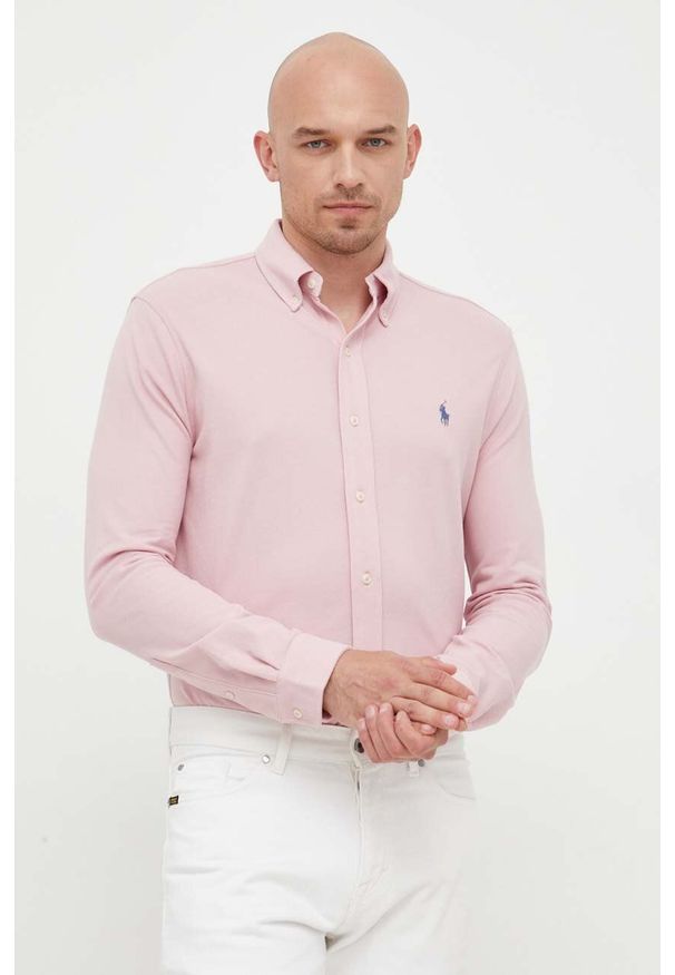Polo Ralph Lauren koszula bawełniana męska kolor różowy regular z kołnierzykiem button-down. Typ kołnierza: button down, polo. Kolor: różowy. Materiał: bawełna. Długość rękawa: długi rękaw. Długość: długie. Wzór: gładki