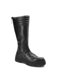 Czarne Kozaki Marco Tozzi Wygodne Skórzane Buty Damskie. Okazja: na co dzień. Kolor: czarny. Materiał: skóra. Szerokość cholewki: normalna. Obcas: na obcasie. Styl: casual, elegancki. Wysokość obcasa: niski
