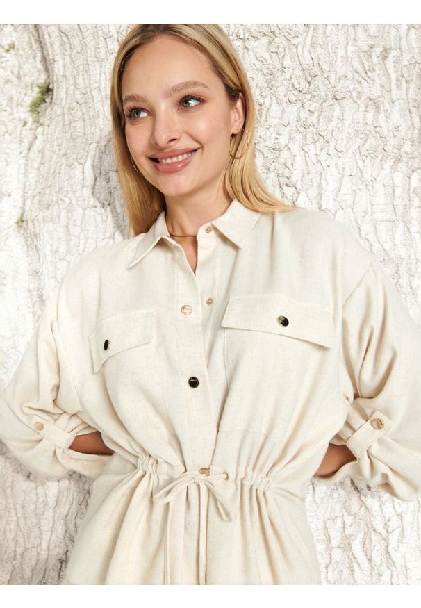 Sinsay - Koszula z lnem - kremowy. Kolor: kremowy. Materiał: len
