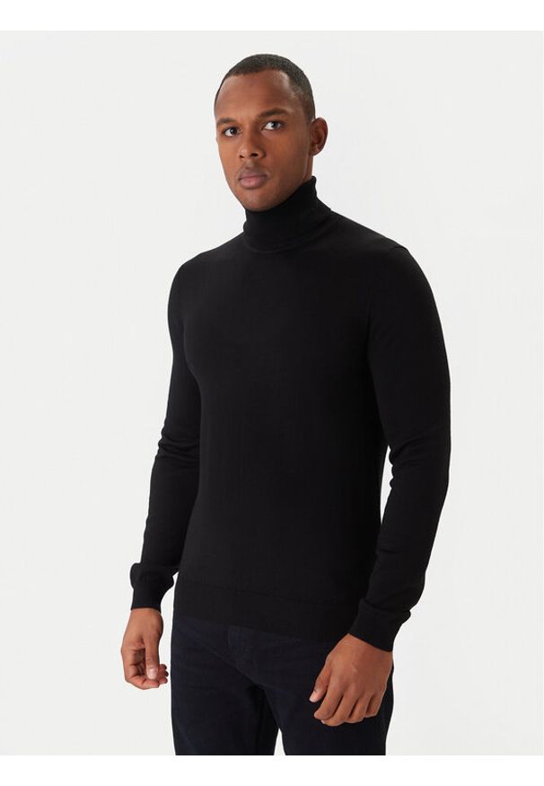 Hugo - HUGO Golf San Thomas-M 50474174 Czarny Slim Fit. Typ kołnierza: golf. Kolor: czarny. Materiał: wełna