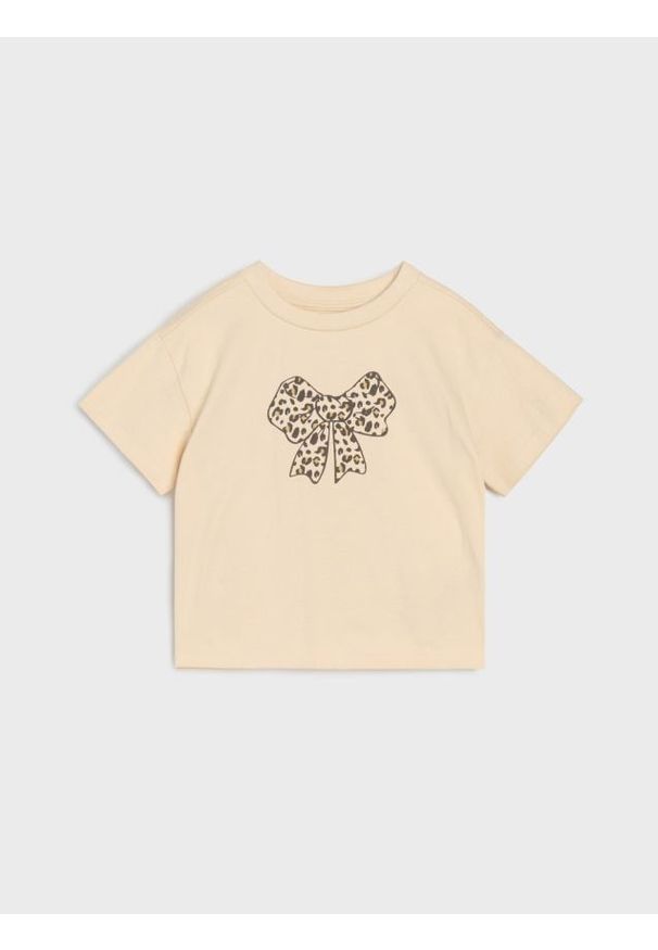 Sinsay - Koszulka z nadrukiem kokardy - kremowy. Typ kołnierza: kokarda. Kolor: kremowy. Wzór: nadruk