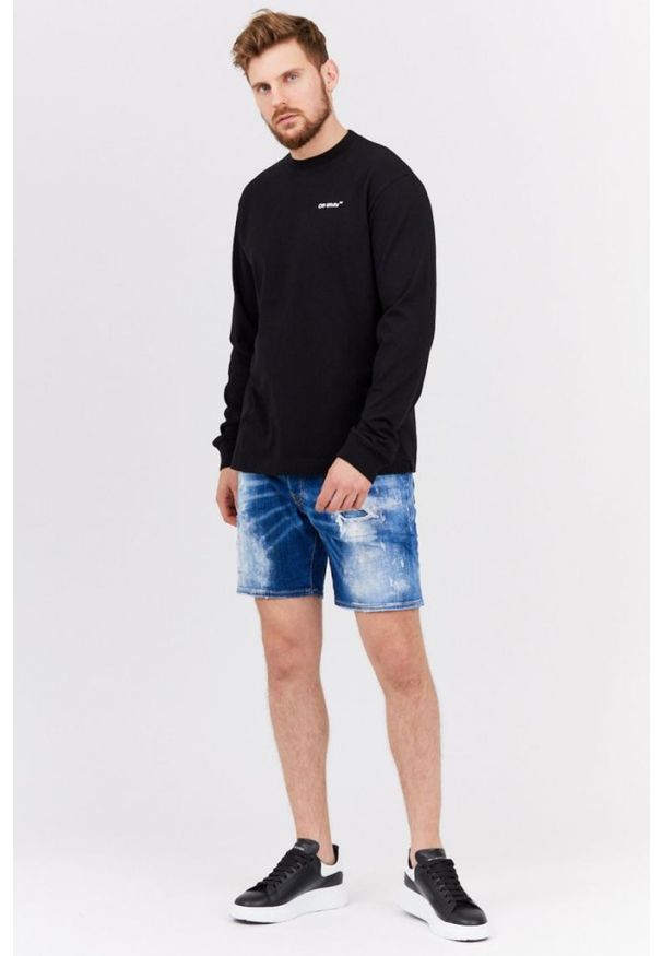 OFF-WHITE Czarny longsleeve męski z nadrukiem na plecach. Kolor: czarny. Materiał: prążkowany. Długość rękawa: długi rękaw. Wzór: nadruk