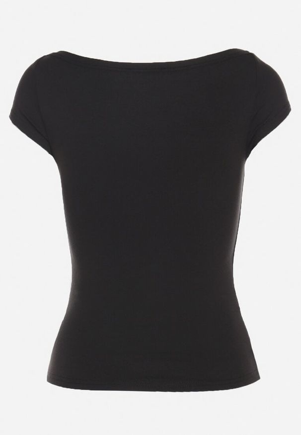 Born2be - Czarny T-shirt z Bawełny o Dopasowanym Kroju z Dekoltem w Łódkę Galerissa. Kolor: czarny. Materiał: bawełna. Styl: elegancki