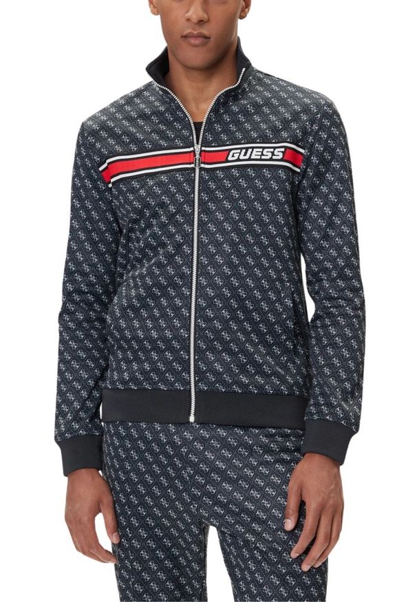 Guess - GUESS Czarna rozpinana męska bluza w monogram Korbin, Rozmiar XXL. Okazja: na co dzień. Kolor: czarny. Styl: casual, sportowy