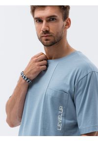 Ombre Clothing - T-shirt męski bawełniany OVERSIZE - niebieski V4 S1628 - XL. Kolor: niebieski. Materiał: bawełna #6