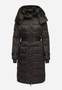 Born2be - Czarna Kurtka Pikowana o Długim Fasonie z Paskiem w Talii Delathiel. Okazja: na co dzień. Kolor: czarny. Materiał: jeans. Długość: długie. Styl: klasyczny, casual, elegancki #4