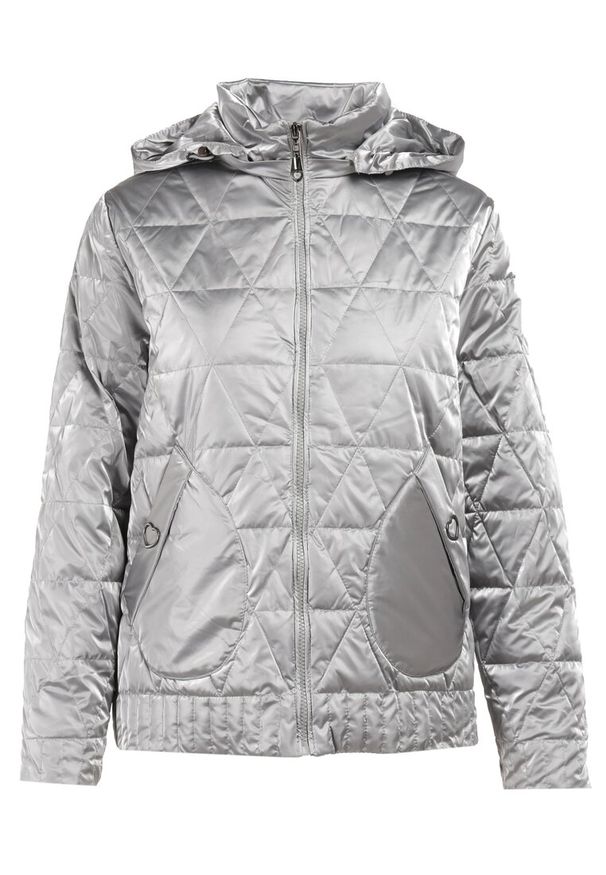 Born2be - Srebrna Kurtka Avasha. Kolor: srebrny. Materiał: dresówka, tkanina. Długość: krótkie. Wzór: jednolity. Styl: klasyczny
