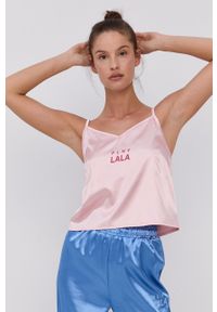 PLNY LALA - Top piżamowy. Kolor: różowy. Materiał: satyna, materiał. Wzór: ze splotem #2