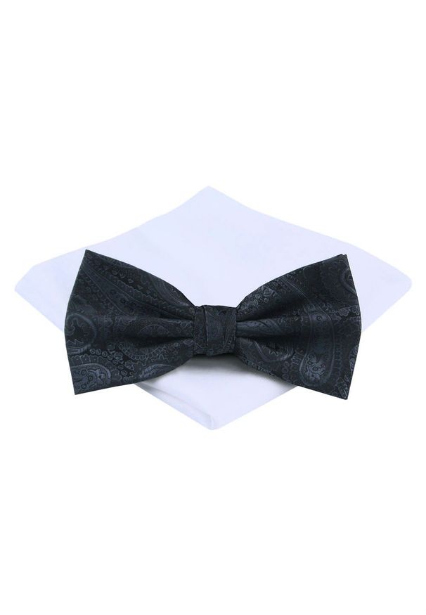 Mucha Męska z Poszetką - Chattier - Antracytowa, Wzór Orientalny. Kolor: szary. Styl: sportowy, elegancki