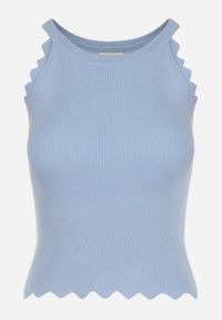 Born2be - Niebieski Klasyczny Top z Prążkowanego Materiału z Wiskozą i Ozdobnym Wykończeniem Grunvia. Okazja: do pracy, na co dzień. Kolor: niebieski. Materiał: wiskoza, materiał, prążkowany. Sezon: lato. Styl: klasyczny #6