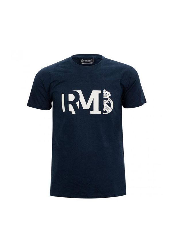 Real Madrid - Koszulka Real Madryt z dużym napisem i okrągłym dekoltem - L. Kolor: niebieski. Wzór: napisy. Sport: piłka nożna