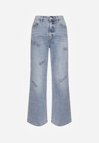 Renee - Niebieskie Szerokie Jeansy High Waist z Ozdobnymi Naszywkami Hleffia. Okazja: na co dzień. Stan: podwyższony. Kolor: niebieski. Wzór: aplikacja. Styl: elegancki, casual, klasyczny #6