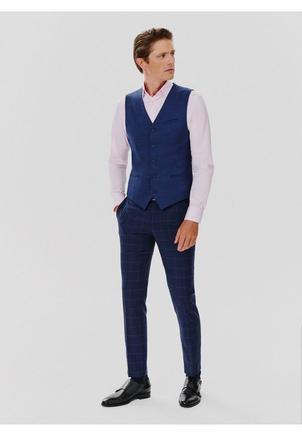 Pako Lorente - PAKO LORENTE – Gładka jednorzędowa kamizelka męska. Materiał: poliester, elastan, wiskoza. Wzór: gładki