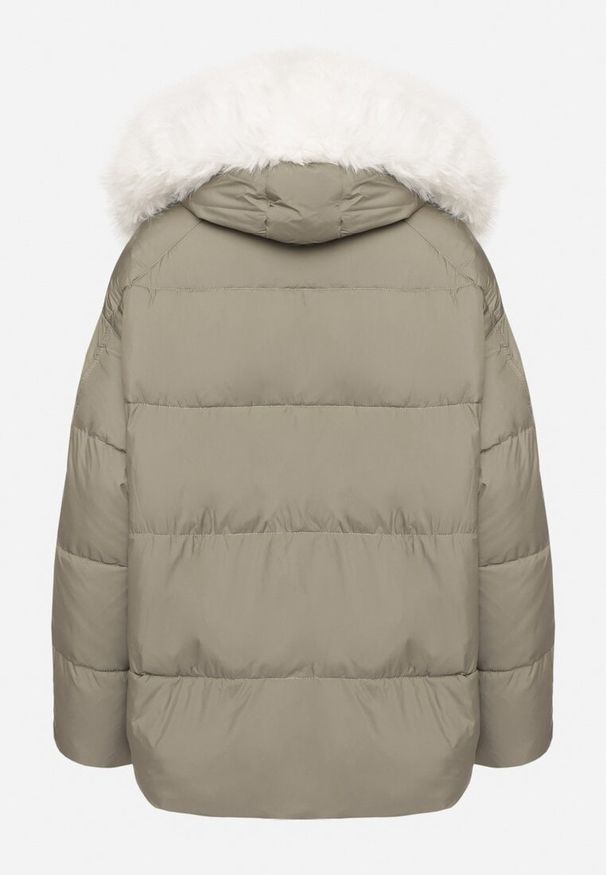 Born2be - Jasnozielona Kurtka Pikowana z Odpinanym Futerkiem Nomizia. Okazja: na co dzień, na spacer. Kolor: zielony. Materiał: futro. Sezon: zima. Styl: elegancki, casual
