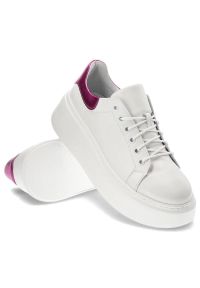 DAMISS - Białe Sneakersy Damiss Wygodne Skórzane Buty Damskie. Kolor: biały. Materiał: skóra. Szerokość cholewki: normalna