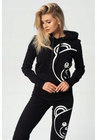 MOSCHINO Czarna damska bluza z kapturem, Rozmiar XS. Typ kołnierza: kaptur. Kolor: czarny. Materiał: bawełna. Wzór: nadruk