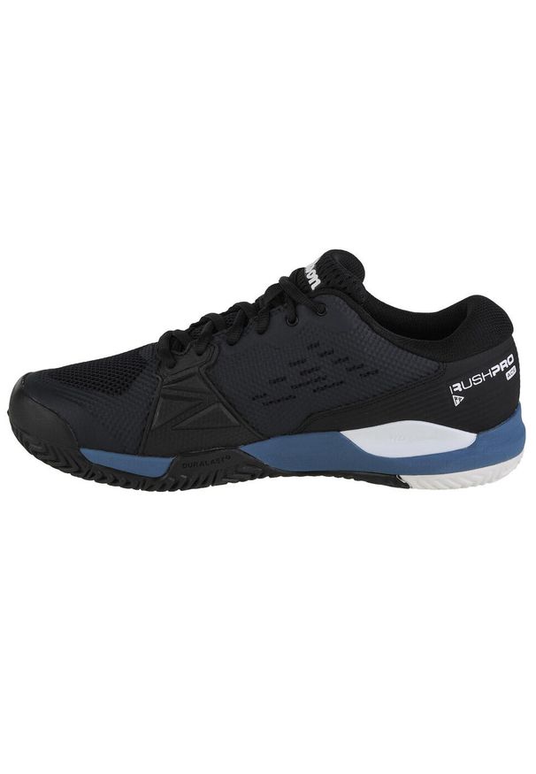 Buty do tenisa męskie Wilson Rush Pro Ace. Zapięcie: sznurówki. Kolor: czarny. Materiał: guma, materiał, syntetyk, tkanina. Szerokość cholewki: normalna. Sport: tenis