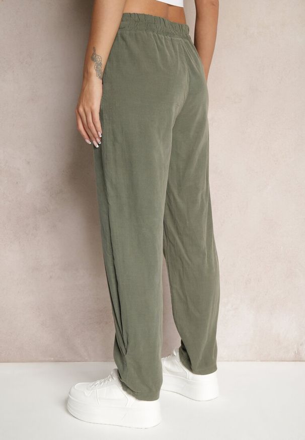 Renee - Ciemnozielone Spodnie z Bawełny High Waist Galili. Okazja: na co dzień. Stan: podwyższony. Kolor: zielony. Materiał: bawełna. Styl: klasyczny, casual, elegancki