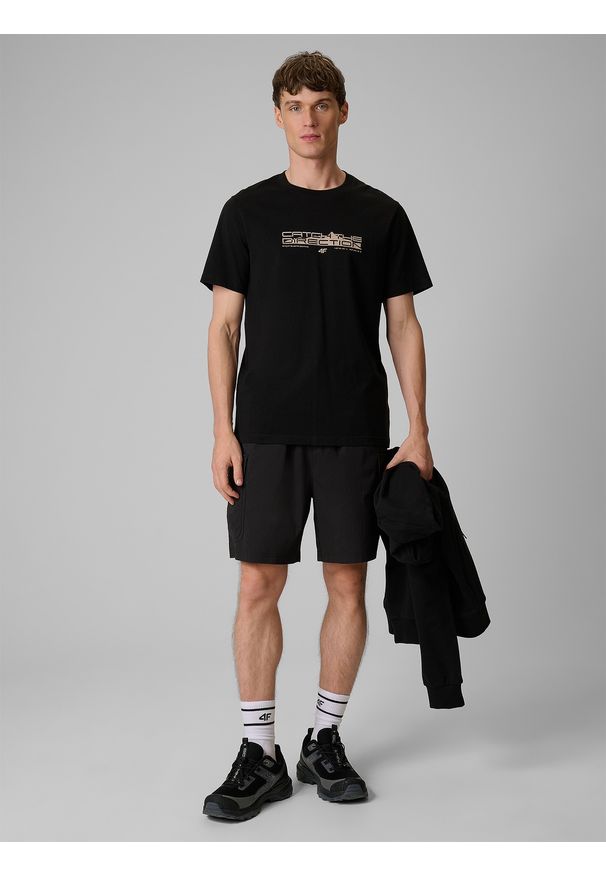 4f - 4F T-shirt regular z nadrukiem męski - czarny 3XL. Okazja: na co dzień. Kolor: czarny. Materiał: dzianina, bawełna. Wzór: nadruk. Styl: casual