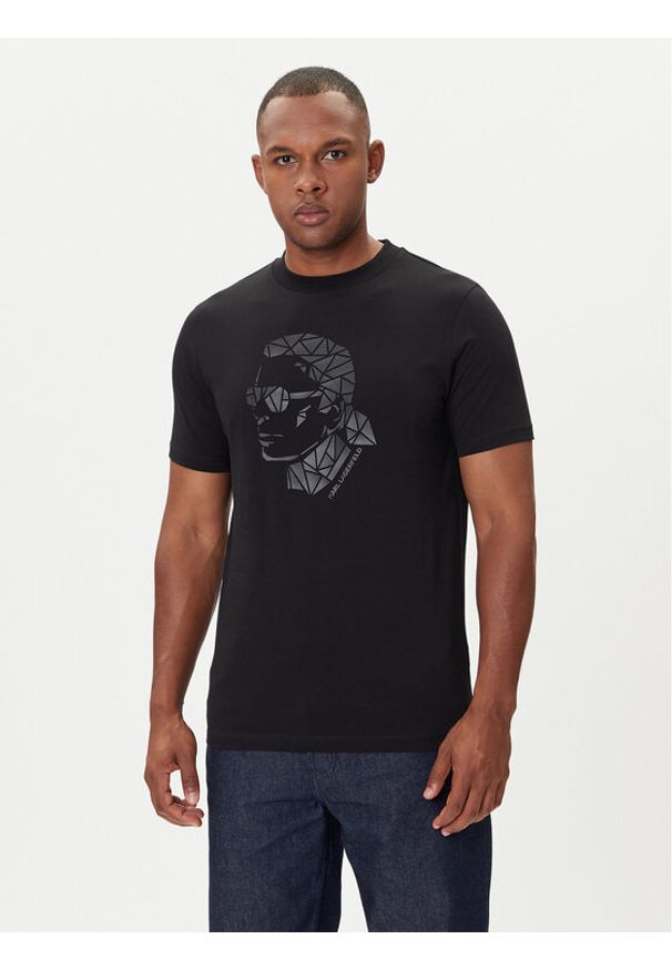 Karl Lagerfeld - KARL LAGERFELD T-Shirt 755046 554225 Czarny Regular Fit. Typ kołnierza: dekolt w karo. Kolor: czarny. Materiał: bawełna