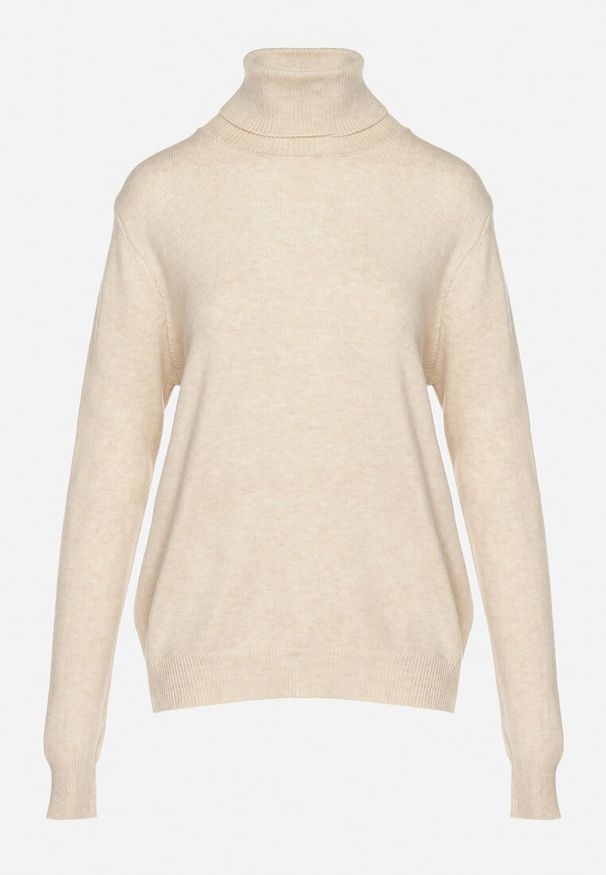 Born2be - Jasnobeżowy Klasyczny Golf z Wiskozą i Bawełną Lerella. Okazja: na co dzień, do pracy. Typ kołnierza: golf. Kolekcja: plus size. Kolor: beżowy. Materiał: bawełna, wiskoza. Styl: klasyczny