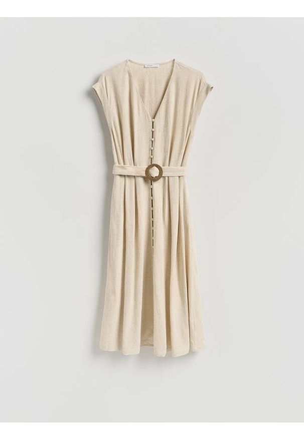 Reserved - Sukienka z dodatkiem lnu - beżowy. Kolor: beżowy. Materiał: len