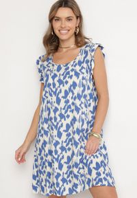 Born2be - Niebieska Sukienka z Bawełny o Rozkloszowanym Kroju z Falbankami Zamiast Rękawów Jenalinea. Okazja: na co dzień. Typ kołnierza: kołnierz z falbankami. Kolor: niebieski. Materiał: bawełna. Typ sukienki: rozkloszowane. Styl: elegancki, casual #5