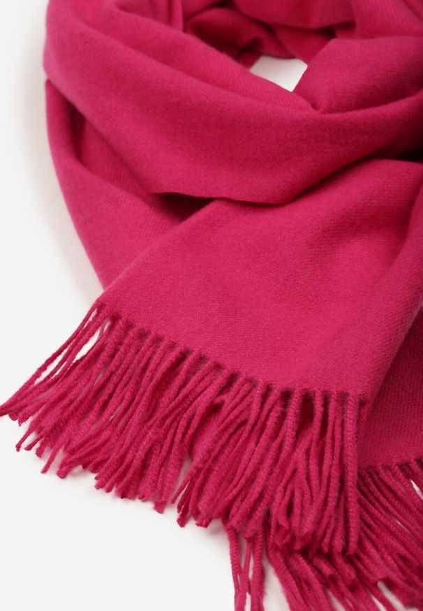 Born2be - Fuksjowy Szalik z Bawełną i Wiskozą Ozdobiony Frędzlami Siadortia. Okazja: na co dzień, na spotkanie biznesowe. Kolor: różowy. Materiał: bawełna, wiskoza. Wzór: aplikacja. Styl: biznesowy, klasyczny, casual, elegancki