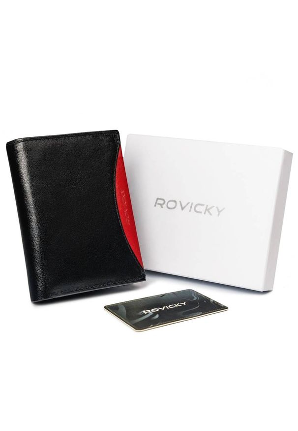 ROVICKY - Portfel męski czarny z czerwoną wstawką Rovicky 1502-03-BOR-1133 BLA. Kolor: wielokolorowy, czarny, czerwony