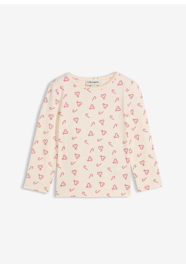 bonprix - Bluzka z długim rękawem z elastycznej mieszanki bawełny organicznej. Kolor: beżowy. Materiał: bawełna. Długość rękawa: długi rękaw. Długość: długie