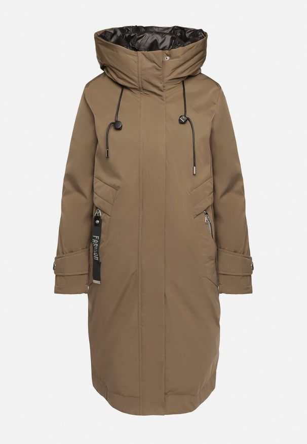 Born2be - Ciemnozielona Pudełkowa Kurtka Typu Parka z Kapturem i Kieszeniami Kaithraea. Typ kołnierza: kaptur. Kolor: zielony. Materiał: jeans. Sezon: zima. Styl: elegancki, klasyczny