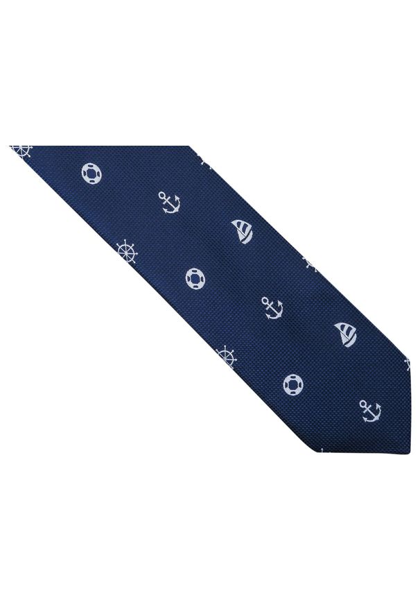 Adam Collection - Granatowy krawat męski w marynistyczny wzór D257. Kolor: niebieski. Materiał: mikrofibra, tkanina