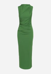 Born2be - Zielona Dopasowana Sukienka Bodycon z Dekoracyjnym Marszczeniem Bez Rękawów Tykena. Okazja: na imprezę. Kolor: zielony. Długość rękawa: bez rękawów. Typ sukienki: bodycon. Styl: wizytowy #7