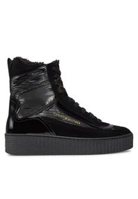 TOMMY HILFIGER - Tommy Hilfiger Botki Patent Laceup City Snow Boot FW0FW07841 Czarny. Kolor: czarny. Materiał: zamsz, skóra
