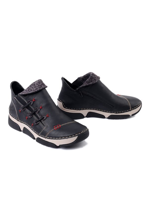 Rieker - RIEKER 45983-00 black combiantion, botki damskie. Zapięcie: zamek. Kolor: czarny