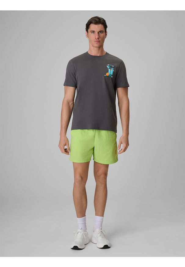 4f - 4F T-shirt regular z nadrukiem męski - szary L. Okazja: na co dzień. Kolor: szary. Materiał: bawełna, dzianina. Wzór: nadruk. Styl: klasyczny, wakacyjny, casual
